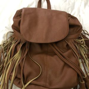 Mossimo Faux Leather Caramel Backpack with Fringe